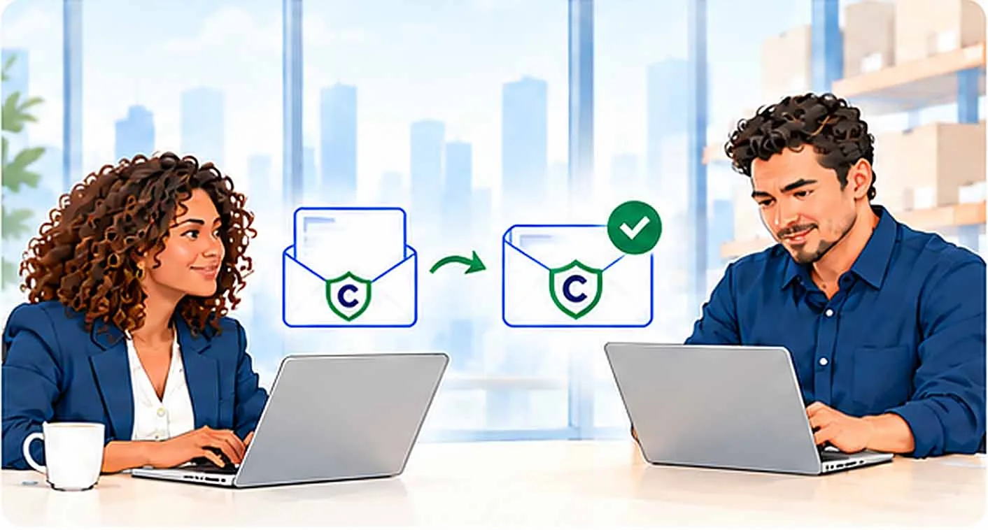 Certidox automatically certifies an email exchanged between two business people