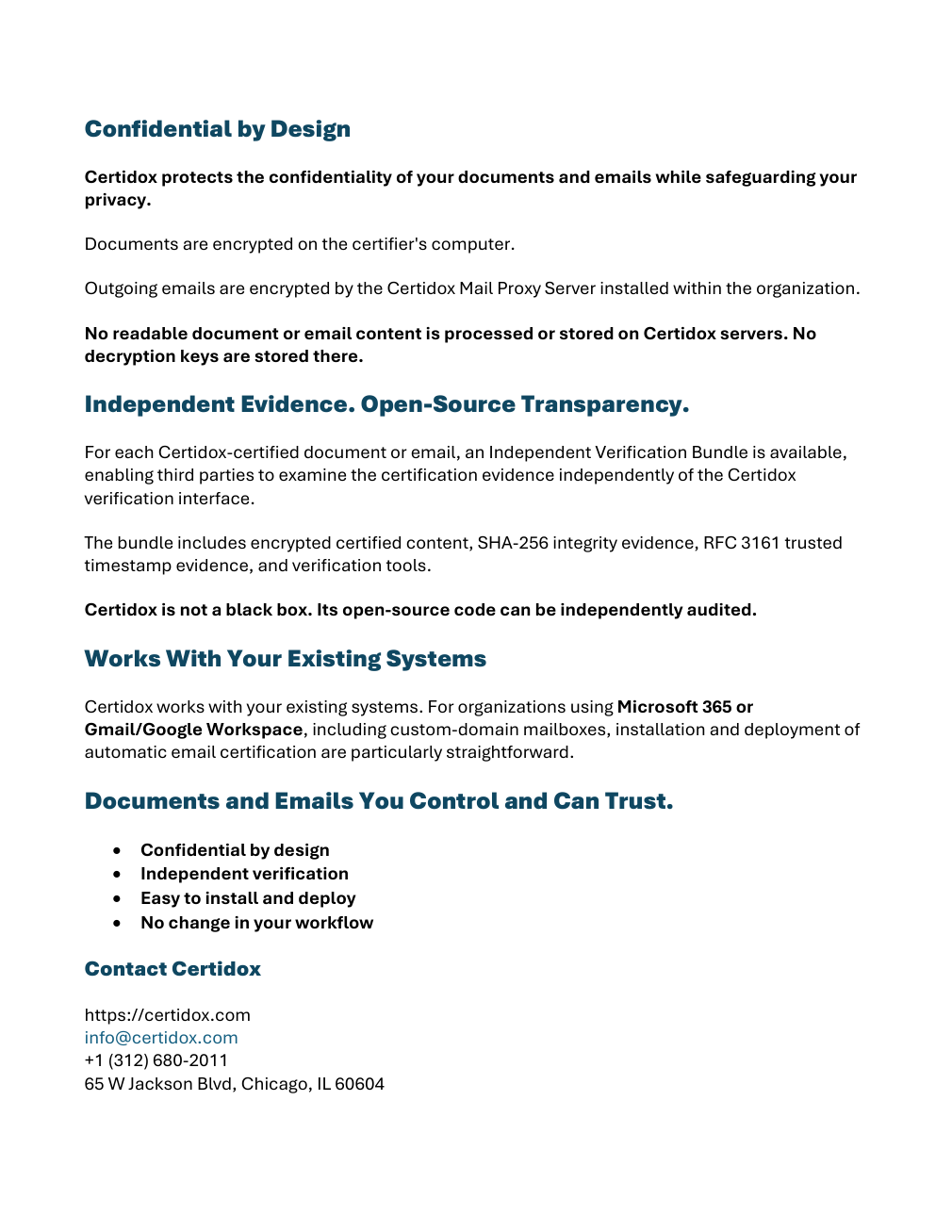 Page two of the actual certified PDF about confidentiality, independent evidence and existing systems